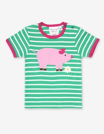 T-shirt en coton bio avec appliqué cochon 1