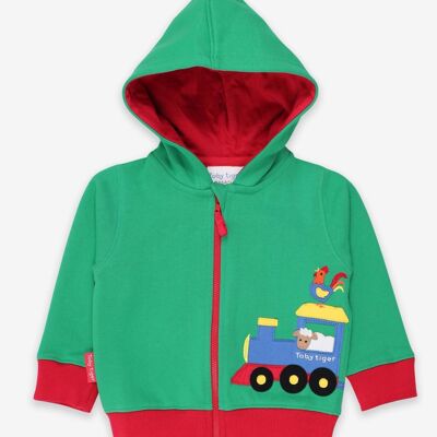 Organic cotton hoodie with train application