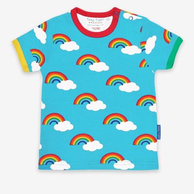 T-shirt in cotone biologico con stampa arcobaleno