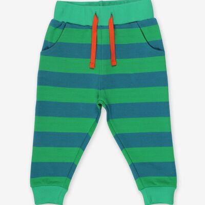 Pantalon bébé rayé en coton bio, rayures vertes