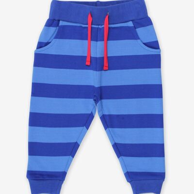Striped baby pants made from organic cotton, blue stripes