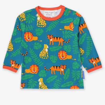 Long-sleeved shirt with a big cat print made from organic cotton