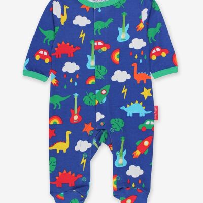 Romper pajamas with colorful print made from organic cotton,
 closed feet