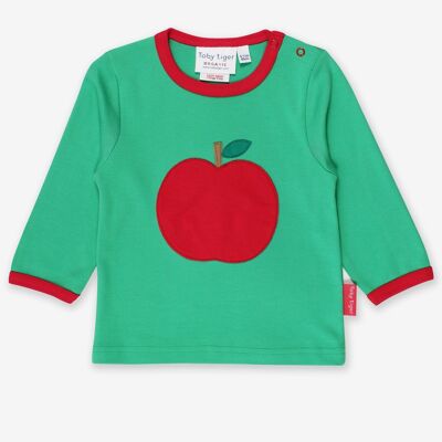 Camisa de manga larga con aplique de manzana de algodón orgánico