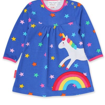 Dress with unicorn and rainbow application made of organic cotton