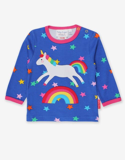 Langarmshirt mit Einhorn und Regenbogen Applikation aus
 Bio Baumwolle