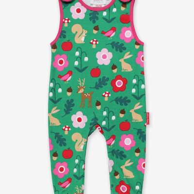 Romper with straps and forest motifs made from organic cotton