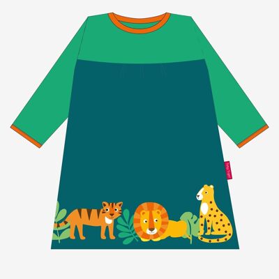 Dress, long sleeves with big cat appliqué made from organic cotton