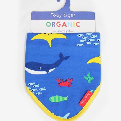 Triangular bib, sea creatures, organic cotton