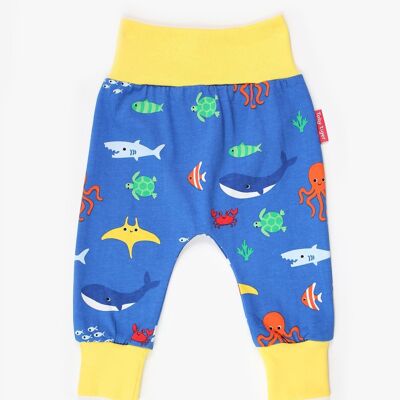 Pantalones de bebé, estampado de criaturas marinas, algodón orgánico.