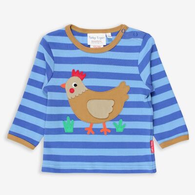 Long-sleeved shirt with chicken appliqué