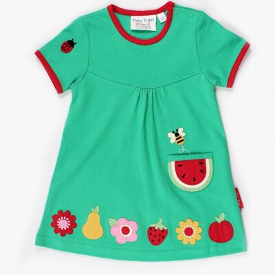 Dress, short sleeves, organic cotton with appliqué