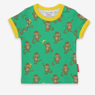 Camiseta, estampado de monos, algodón orgánico