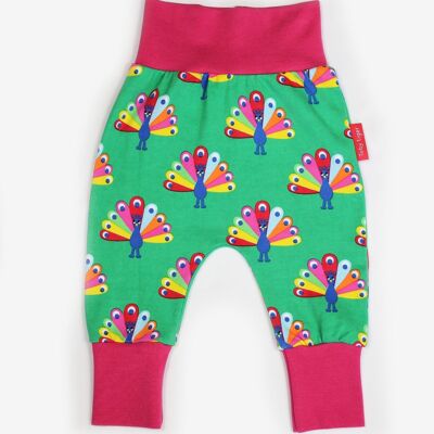 Pantalones de bebé, estampado de pavos reales, algodón orgánico