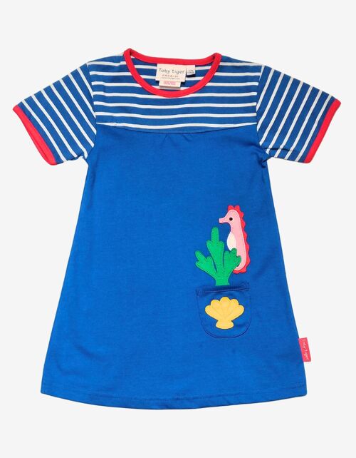 Buy wholesale T-shirt dress with cotton seahorse appliqué organic