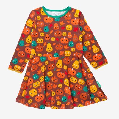 Organic cotton dress with skater cut and pumpkin motif
