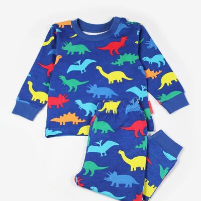 Pijama de algodón orgánico con estampado de dinosaurios arcoíris de colores