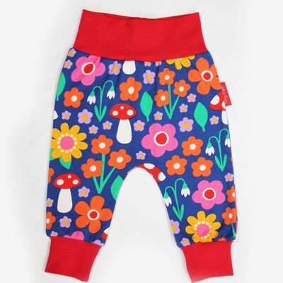 "Pantalon de yoga" en coton biologique avec motif de fleurs et applications de champignon