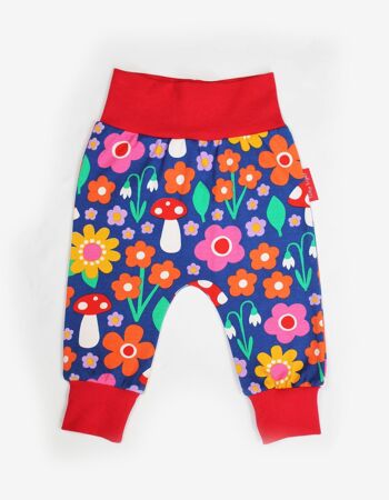 "Pantalon de yoga" en coton biologique avec motif de fleurs et applications de champignon