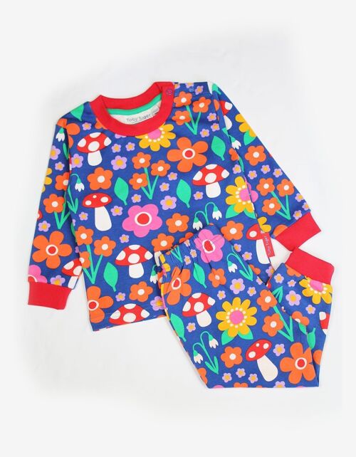 Bio Baumwoll-Schlafanzug mit Blumen Muster und Pilz Applikationen
