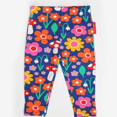 Organic cotton leggings with flower pattern and mushroom applications