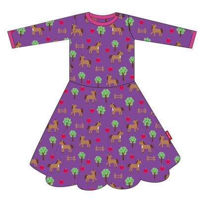 Organic cotton dress with skater cut and horse print