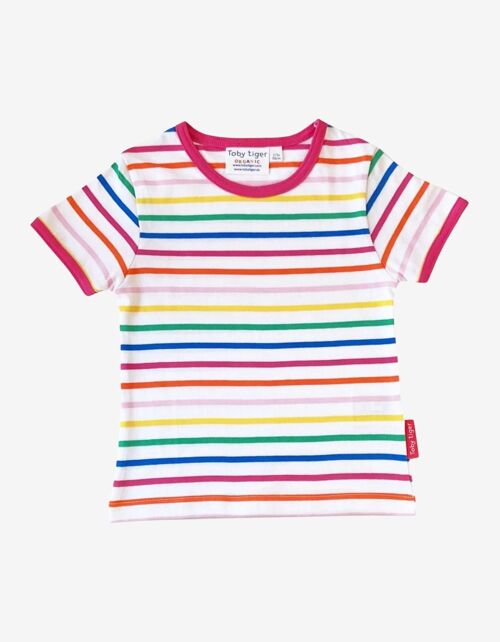 T-Shirt mit Pink Regenbogenstreifen aus Bio-Baumwolle