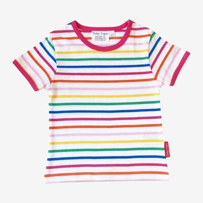 Organic cotton pink rainbow stripe t-shirt