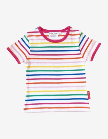 T-shirt rayures arc-en-ciel rose en coton bio