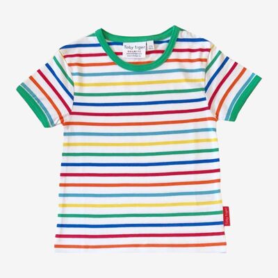 Camiseta rayas arcoiris algodón orgánico verde