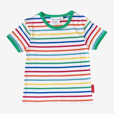 Grünes T-Shirt mit Regenbogenstreifen aus Bio-Baumwolle