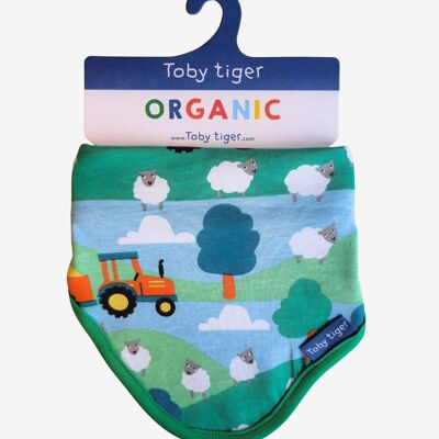 Organic cotton triangular bib with farm print