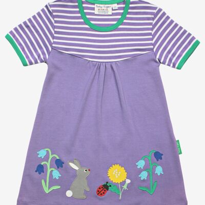 short-sleeved organic cotton dress with spring print