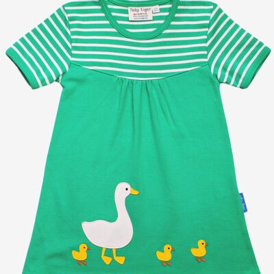 Short-sleeved dress made from organic cotton with duck appliqué