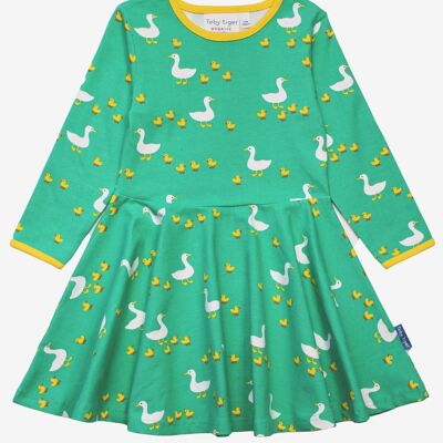 long-sleeved organic cotton dress and skater cut with duck print