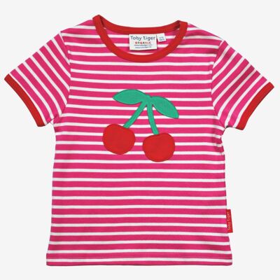Organic short-sleeved shirt with cherry applications