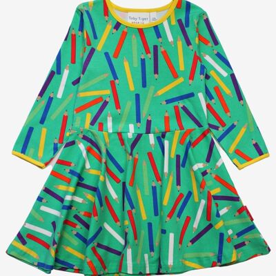 long-sleeved organic cotton dress and skater cut with art print