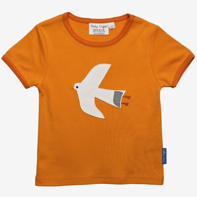 Organic short-sleeved shirt with seagull applications