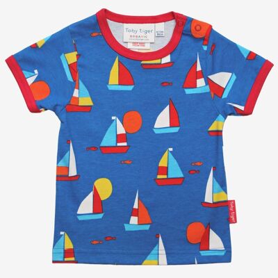 Organic short sleeve shirt with sailing boat print