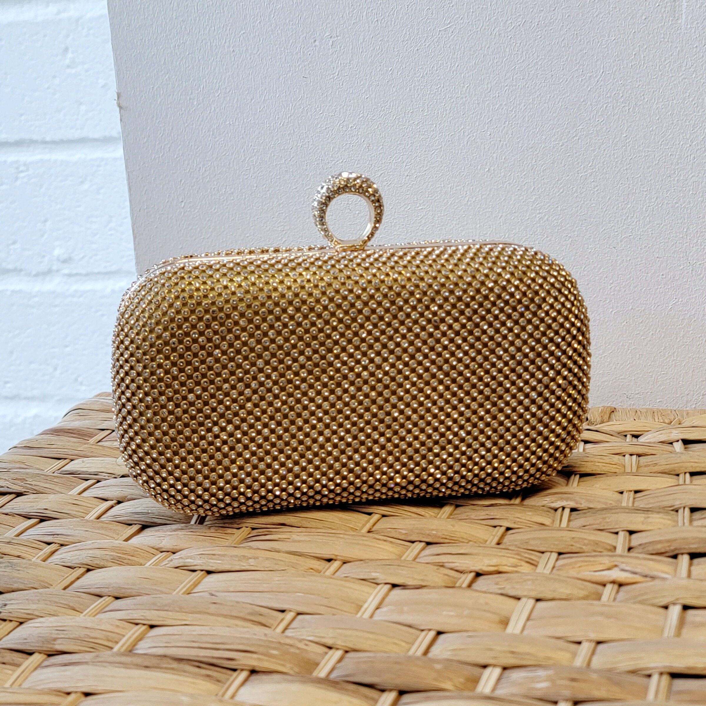 Pochette da sera piccola con strass Borsa da ballo Borsa da festa splendidamente realizzata in strass di cristallo bianco - Wo-03 oro
