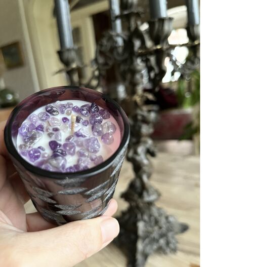 Bougie en verre d'inspiration année 20 faite à la main avec pierres semi-précieuses