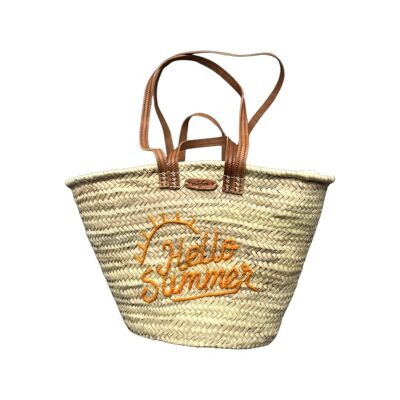 Summer basket in palm palm with double handles