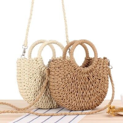 Sac de plage en rotin | corde | fait main | 26x24x8cm