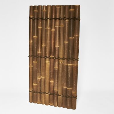 Demi-clôture en bambou / brise-vue en demi-tubes de bambou foncé et fibre de coco