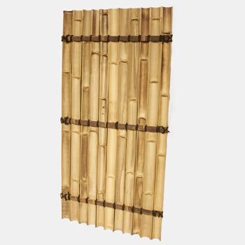 Demi-clôture en bambou / brise-vue en demi-tubes de bambou foncé et fibre de coco 2