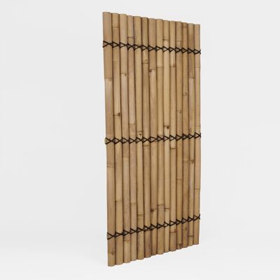 Bamboo half fence / privacy screen made of light bamboo half tubes and coconut fiber
