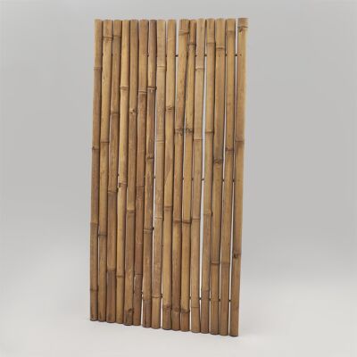 Rigid tubular fence with light-colored bamboo