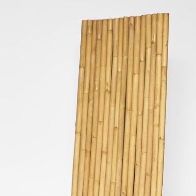 Bamboo roll-up fence / privacy screen made of light-colored bamboo