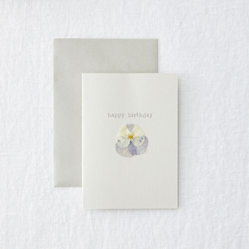 Happy Birthday - Pressed Pansy Flower Simple Greeting Card