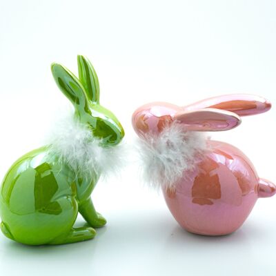 Lot de 2 lapins décoratifs